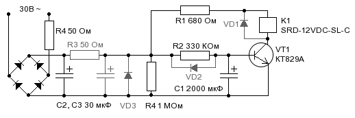 Relay based turn on delay schematic